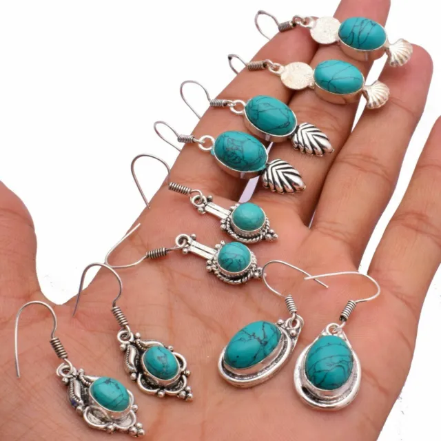 Turquoise Gemstone 925 Sterling Silver Plated 1Pair Earrings Lot 5FE-28