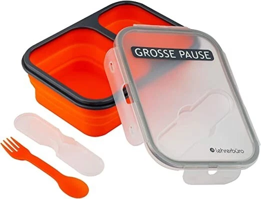 Lunchbox,  Quetschi   Große Pause, Faltbare Silikon Brotdose mit Besteck