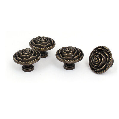 Cabinet Door Metal Flower Carved Retro Style Pull Handle Knobs 31mmx23mm 4pcs