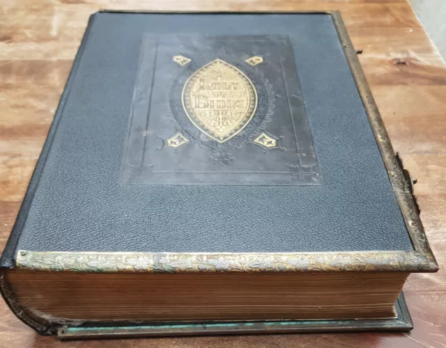 Large Antique 19 th C Family Holy Bible Rev.John Brown Illustrated Pre-Owned