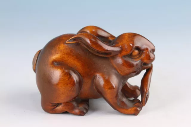 lovely chinese boxwood hand carved lovely rabbit statue netsuke collectable Gift