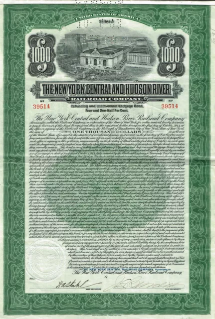 USA NEW YORK CENTRAL AND HUDSON RIVER RAILROAD stock/bond certificate