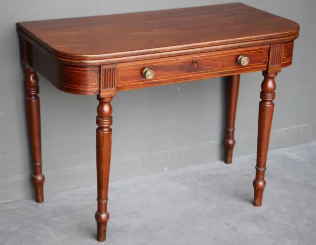 Antique Regency mahogany fold over tea table with drawer ideal desk circa 1815