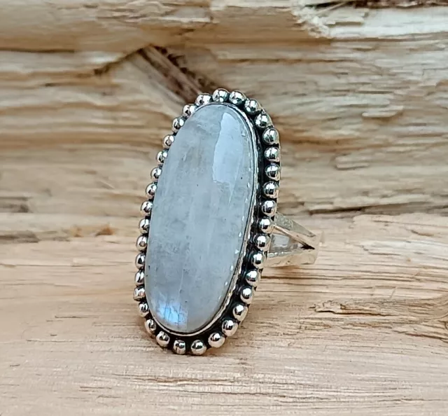 Natural Rainbow Moonstone Ring, Blue Fire Moonstone Ring, Oval Moonstone rings