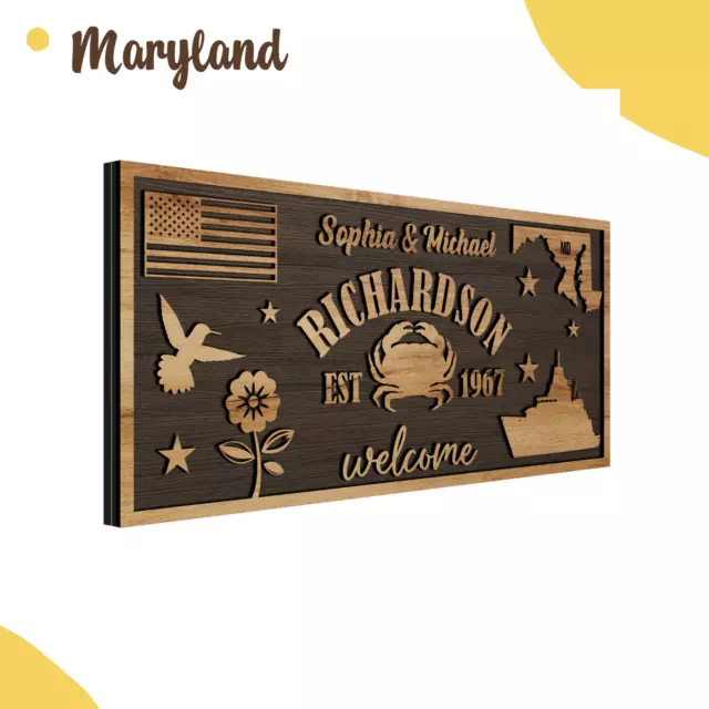 Custom Maryland State Wall Art, Personalize Family Name Sign, Gift for Newly Wed