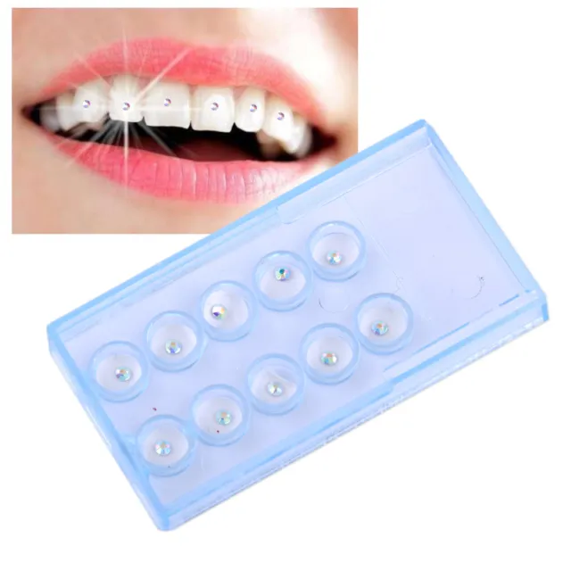 10pcs/Box Dental Crystal Tooth Ornaments Teeth Jewelry Gems Rainbow Color 2mm