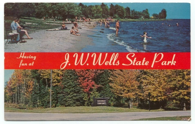 J.W. Wells State Park Cedar River MI Postcard ~ Michigan
