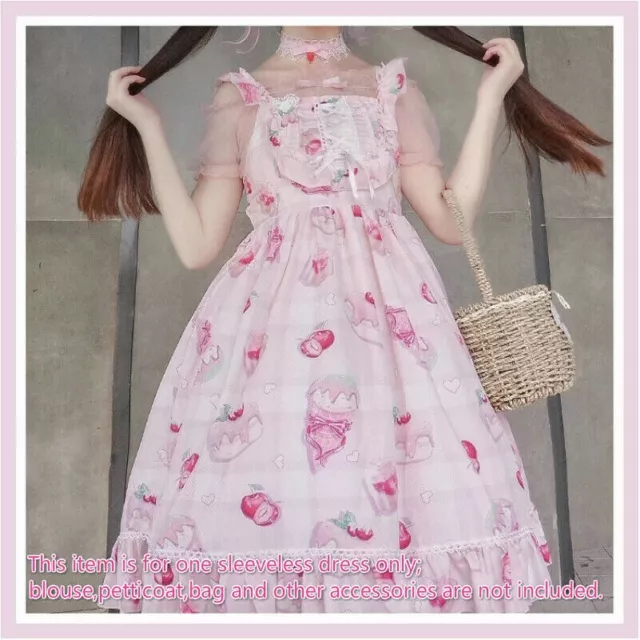 Damen Lolita Kleid Rüschen Kariert Japanischer Stil Prinzessin Kawaii Süß