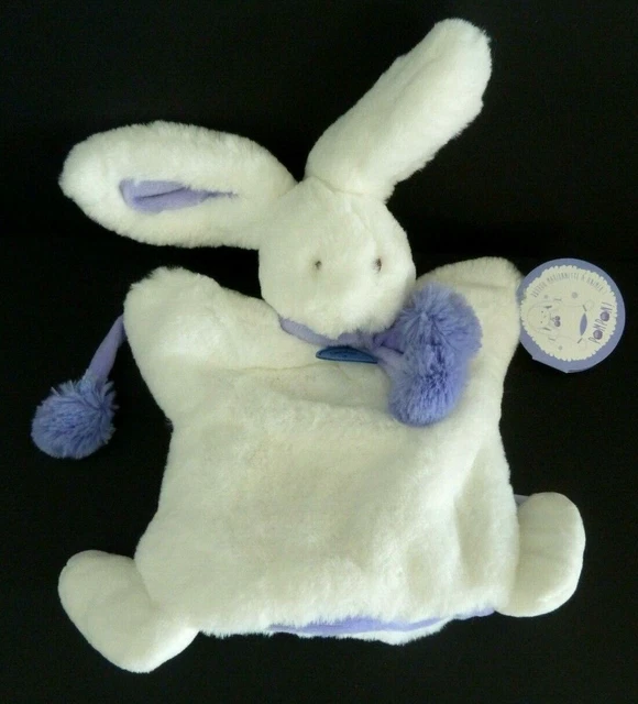 E2. Doudou Et Compagnie Marionnette Lapin Pompon Blanc Violet Mauve  100% Neuf