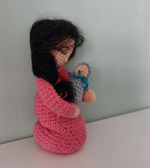 Amigurumi Puppe - Mutter und Kind -, gehäkelt,Handarbeit, Neu, Unikat, Gr. 17 cm