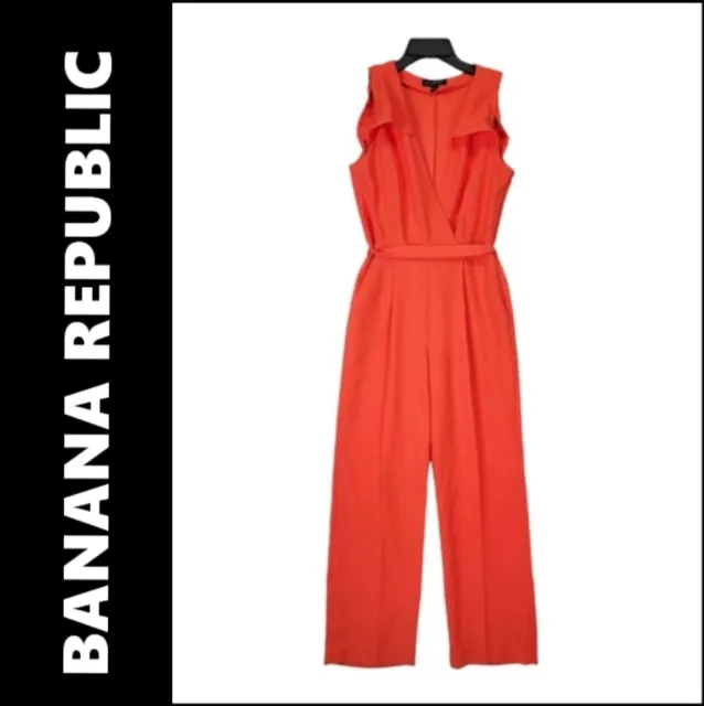 Banana Republic ORANGE Jumpsuit Size 2 Women Sleeveless Pleated BELT RUFFLE