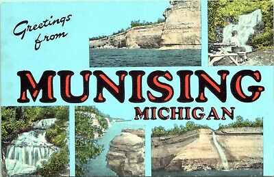 Munising Michigan Postcard 1970's Greetings from Munising Michigan Chrome MP