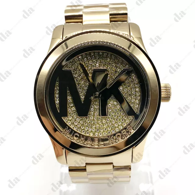 Michael Kors MK5706 Women's Runway Gold Dial Crystal Pave Gold Watch 45mm