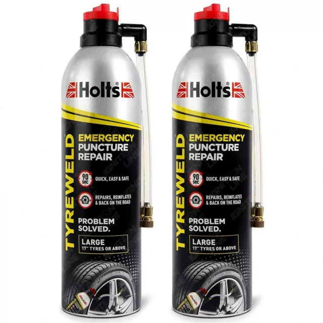 2x Holts Tyreweld Tyre Weld Emergency Puncture Repair Seals Inflates Large 17" +