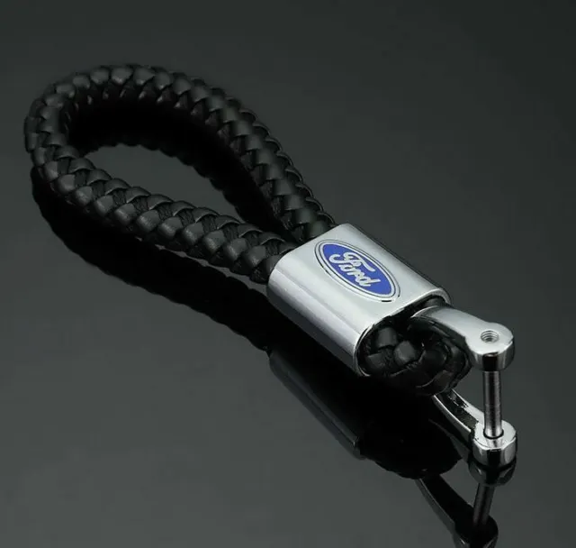 Ford Plaited Leather Keyring Key Fob Keychain Key Ring in Black New