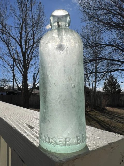 Gaiser Bros  Hutchinson Soda Bottle Embossed Denver Colorado Green Tint CB