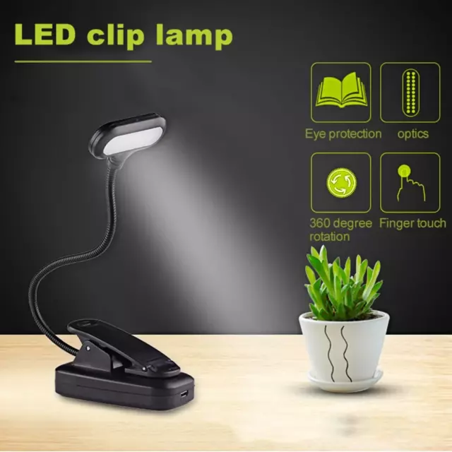 USB Rechargeable Book Light Mini LED Reading Light Flexible Clip Lamp Portable