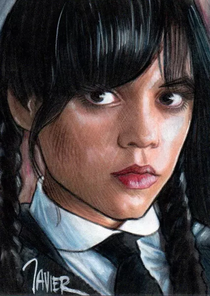 Addams Family WEDNESDAY Jenna Ortega Sketch Card PRINT Open Edition