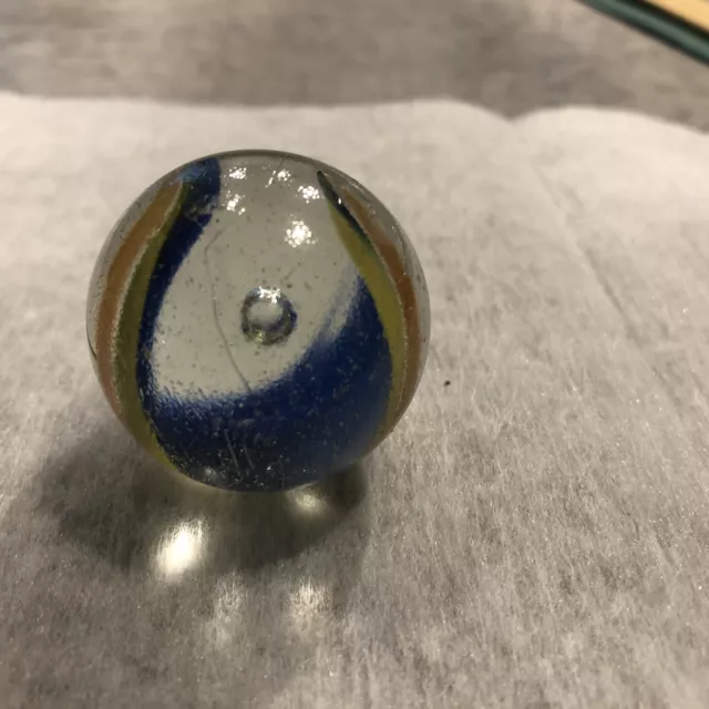 Big German / Dutch Flame Swirl Ribbon Glass Marble W Core Bubble - Very Rare