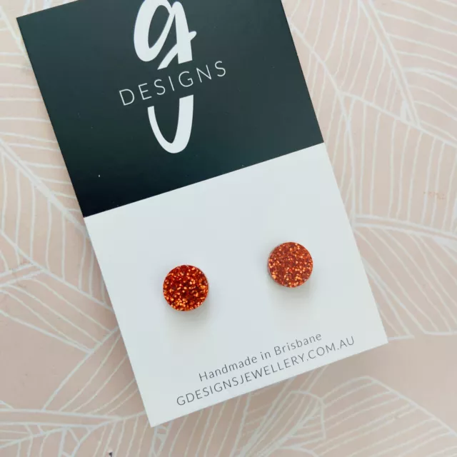 Mini Stud Earrings - Acrylic - Mini Circle - BURNT ORANGE FINE GLITTER - Kids