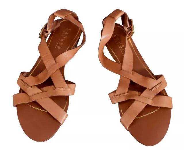 RALPH LAUREN Shoes Sandals Tailynn Burnished Calf Leather Tan Vintage Size 6 NEW