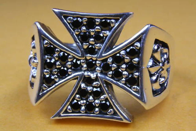Bague Anneau Croix Style Biker/Motard En Argent 925 - Ordre Des Templiers - Neuf Sans Emballage