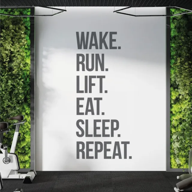 Wake. Run. Lift. Eat. Sleep. Repeat. - Gym Motivational Quote Wall Art Sticker