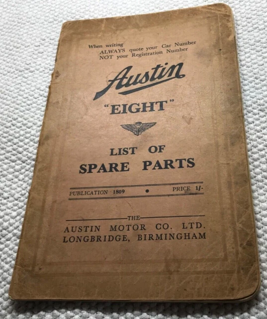 ORIGINAL AUSTIN &EIGHT& 8 List of Spare Parts Publication 1809