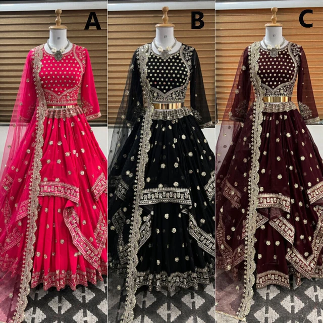 Stitched Blouse Lehenga Readymade Cut Flared Sequence Skirt Lengha Choli Saree