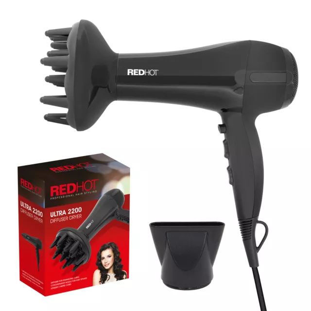 Red Hot Hair Dryer Compact Professional Styling Diffuser Concentrator Nozzle