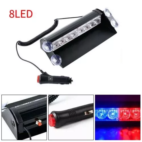 8LED Red Blue Car Recovery Flashing Grille Beacon Warning Strobe Lights 12V Lamp