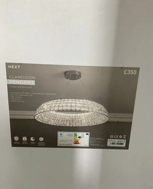 Next Chrome Clarendon Chandelier Ceiling Light Pendant £350 Faceted Home Decor