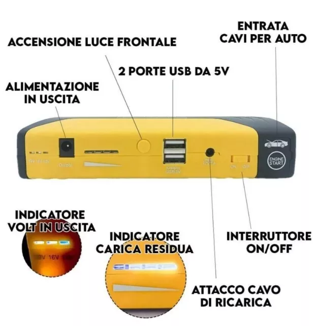 Avviatore Auto Furgone Batteria Emergenza Jump Starter Booster Caricabatteria 3