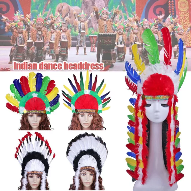 American Indian Chief Feather Headdress Hat Costume Headdress War Feather Bonnet