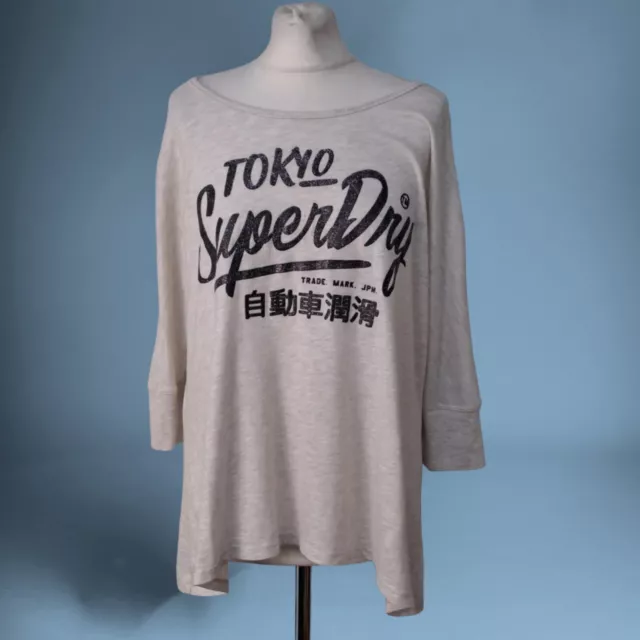 Superdry Cream Black Graphic Print Round Neck Oversized Top Womens Size S (HI05)