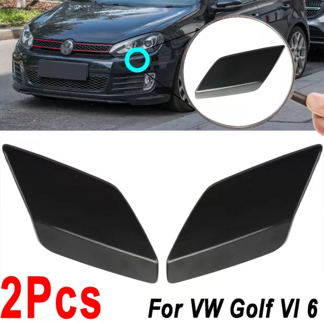 Pair For VW Golf 6 2008-2013 Front Bumper Headlight Washer Jet Spray Cover Cap