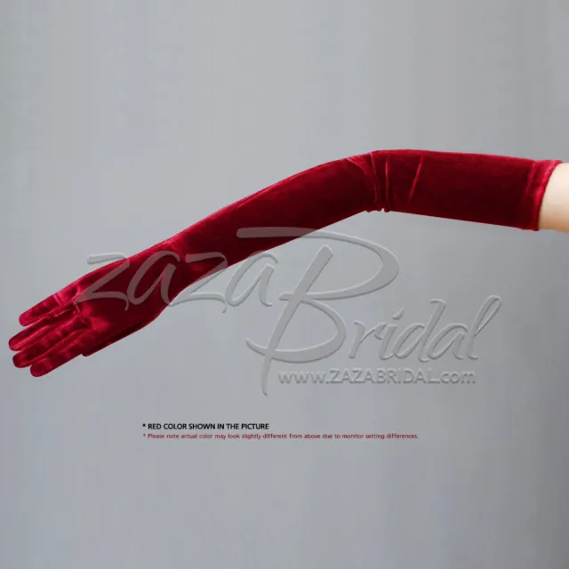 23.5" Long Stretch Velvet Gloves Slip-On Opera Length / Various Colors