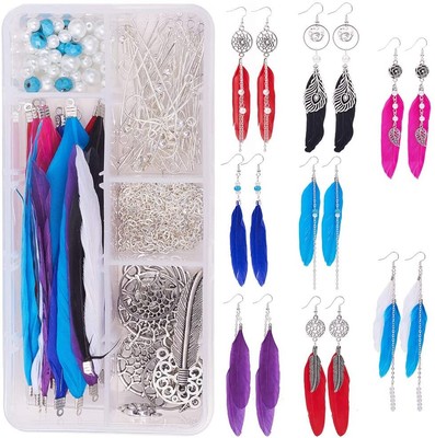 SUNNYCLUE 1 Scatola Fai da Te 8 Paia Moon Star Pianeta Smalto Orecchini Placcato Oro Smalto Blu Ciondoli Lunghi Orecchini Pendenti Che Fanno Starter Kit per Ragazze Donne Gioielli Che Fanno Forniture 