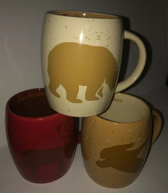 Tim Hortons Limited Edition Coffee Mug #/No 016. Set of 3 Bear Moose, Cdn. Goose