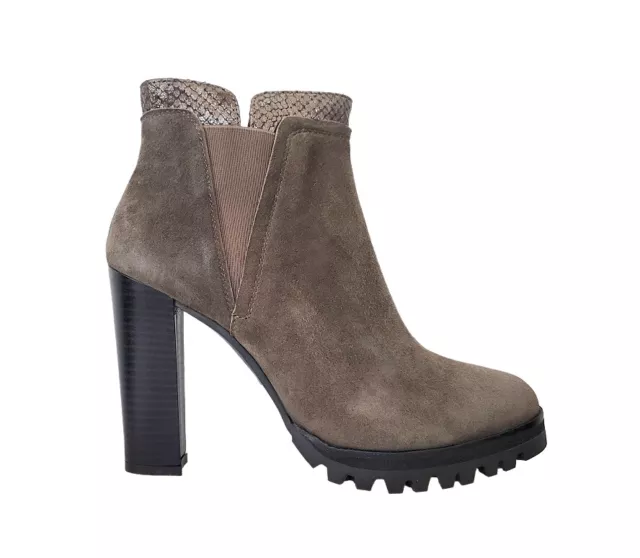 Chaussures Stivaletti Bottes Femme Atelier en Daim Taupe Talon Haut Italie