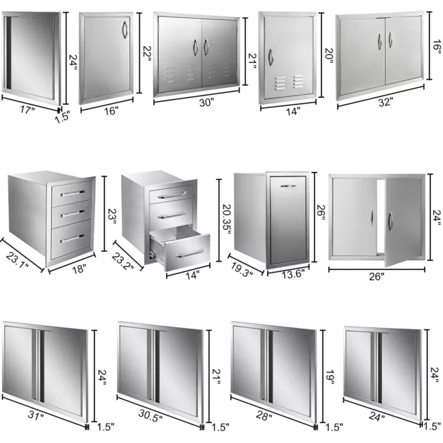 VEVOR Stainless Steel Access BBQ Island Kitchen BBQ Door Drawers Outdoor 2