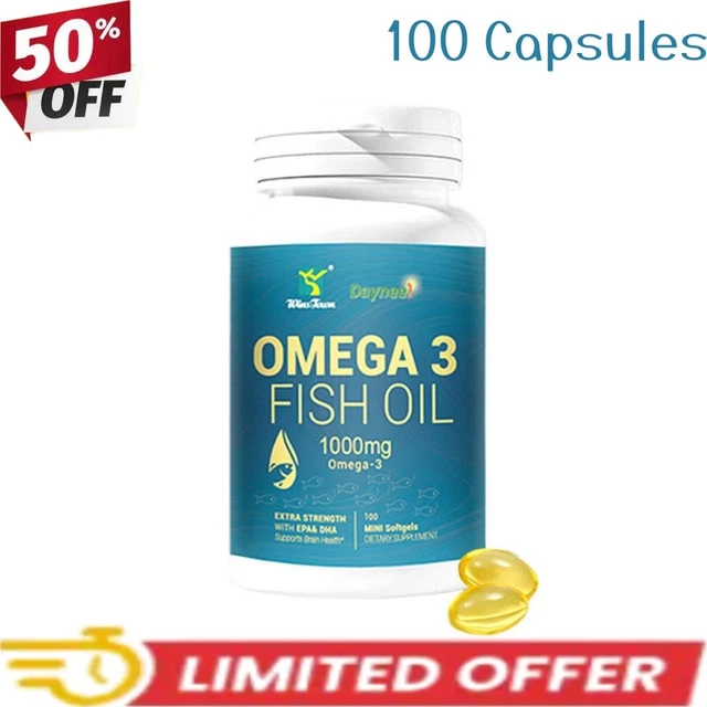 OMEGA 3 FISH OIL 1000mg Supports Heart Brain Health 100 Capsules £13.31 ...