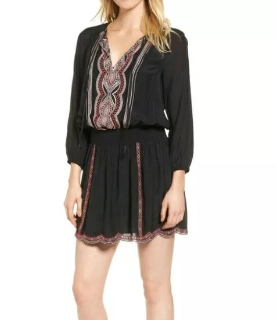 $228 Ella Moss Black Embroidered  Mini Dress Tunic Zs (M) NWT 2