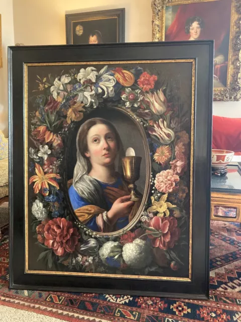 Ex-Sotheby's 17th Century Italian Allegorical Portrait Garland Floral Still life