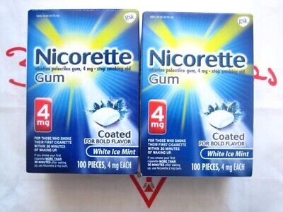 2 paquetes Nicorette goma de mascar, 4 mg cada uno, Blanco Ice Menta, 100 pedazos cada Exp 01/24 Nuevo