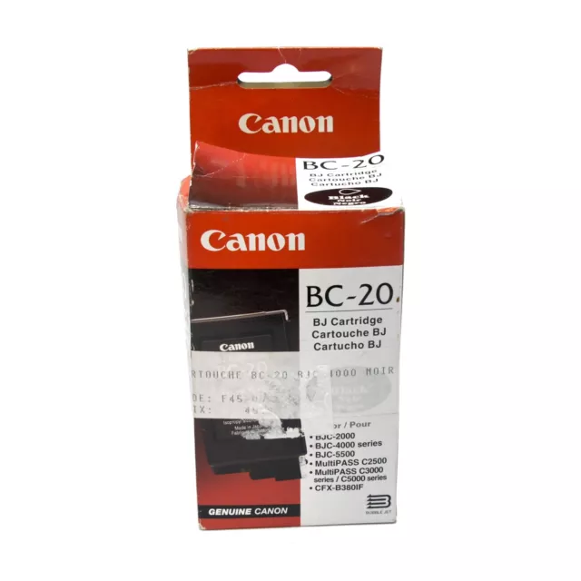 Genuine Canon BC-20 Black Ink BJ Printer Cartridge Expired BJC 2000, 4000, 5500