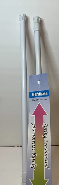 2Pack Adjustable White Spring Tension Curtain Rod Expandable Poles 16-28”