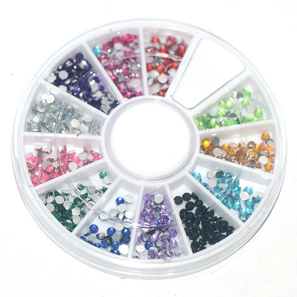 500 piezas 12 Colores Puntas de Brillo Gemas de Cristal Rueda Redonda Arte en Uñas Decoración Manicura