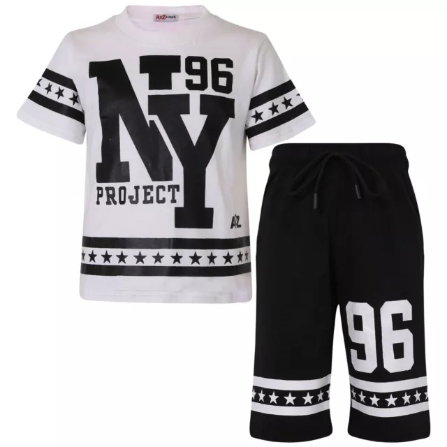 Kids Boys Girls T Shirt Shorts Set 100% Cotton NY New York Top Short Age 5-13 Yr