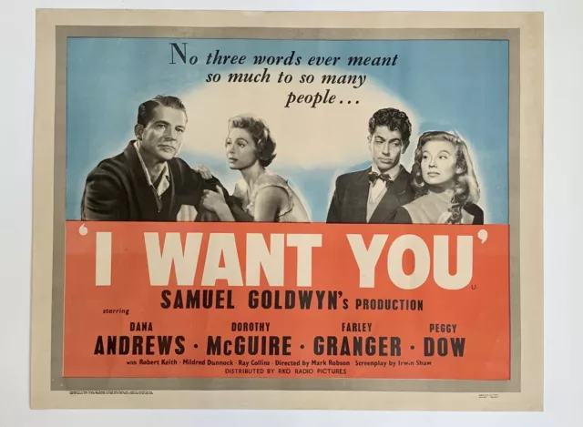 I Want You original 1950’s Movie Poster Rare